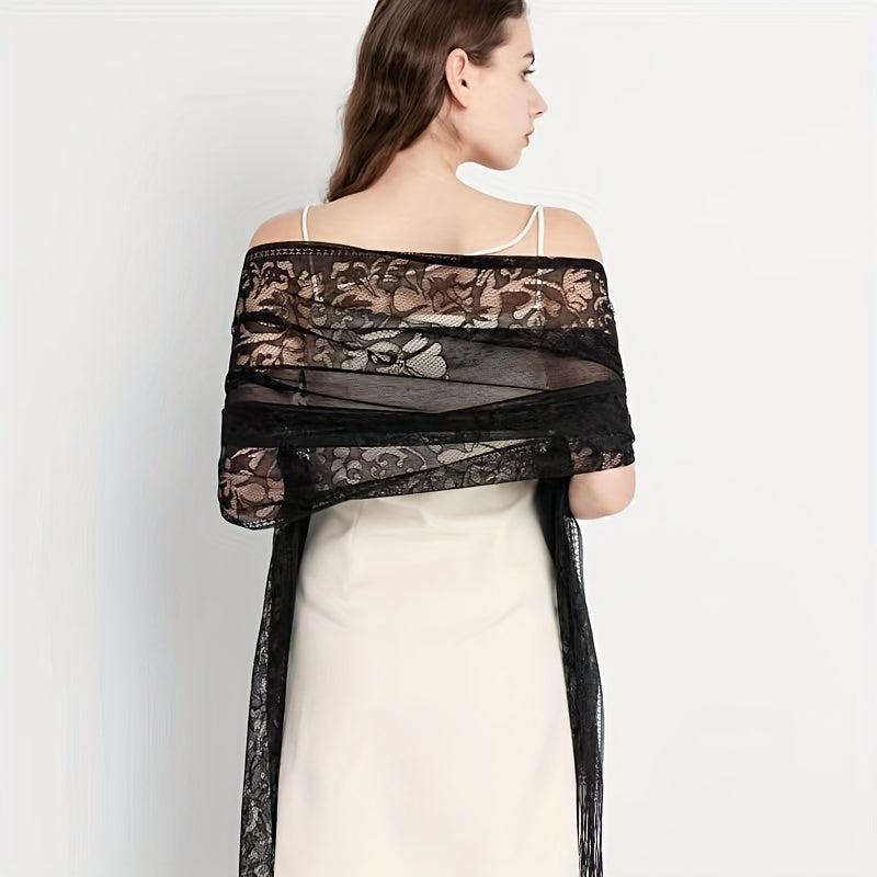 Tassel Lace Shawl Solid Flower Hollow Scarf Hijab Women Wrap