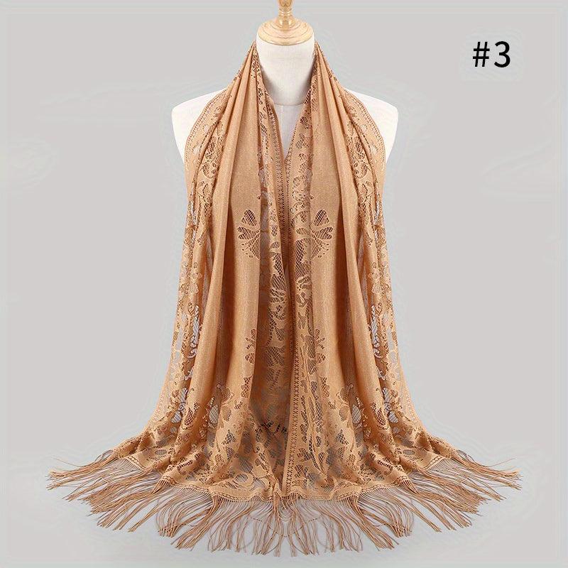 Tassel Lace Shawl Solid Flower Hollow Scarf Hijab Women Wrap