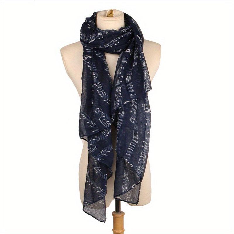 Musical Note Print Scarf Solid Gauze Shawl Women Head Wrap