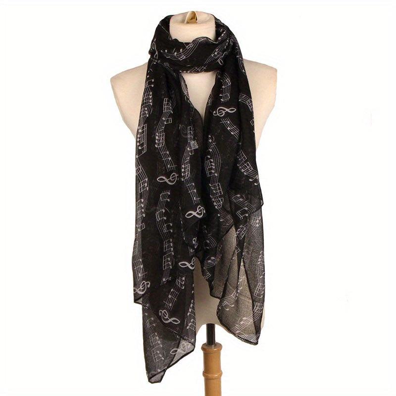 Musical Note Print Scarf Solid Gauze Shawl Women Head Wrap