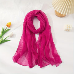 Solid Pleated Scarf Classic Hijab Casual Shawl Silk Bandana Women Neckerchief