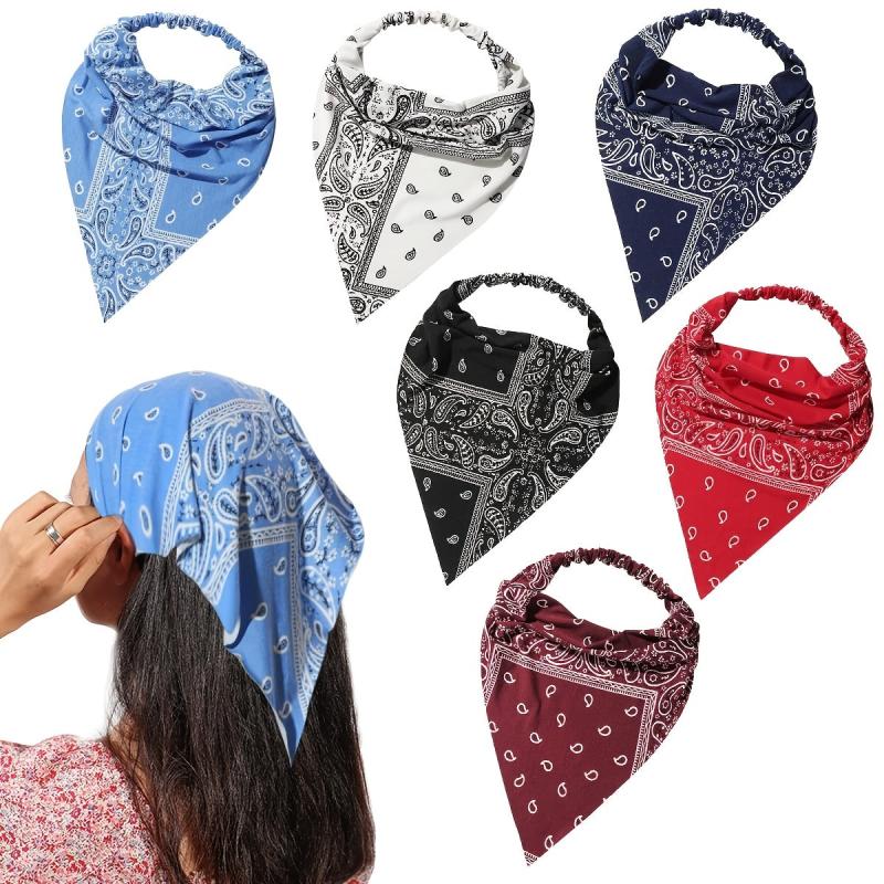 6pcs Paisley Print Series Triangle Scarf Headband Elastic Turban Bandana