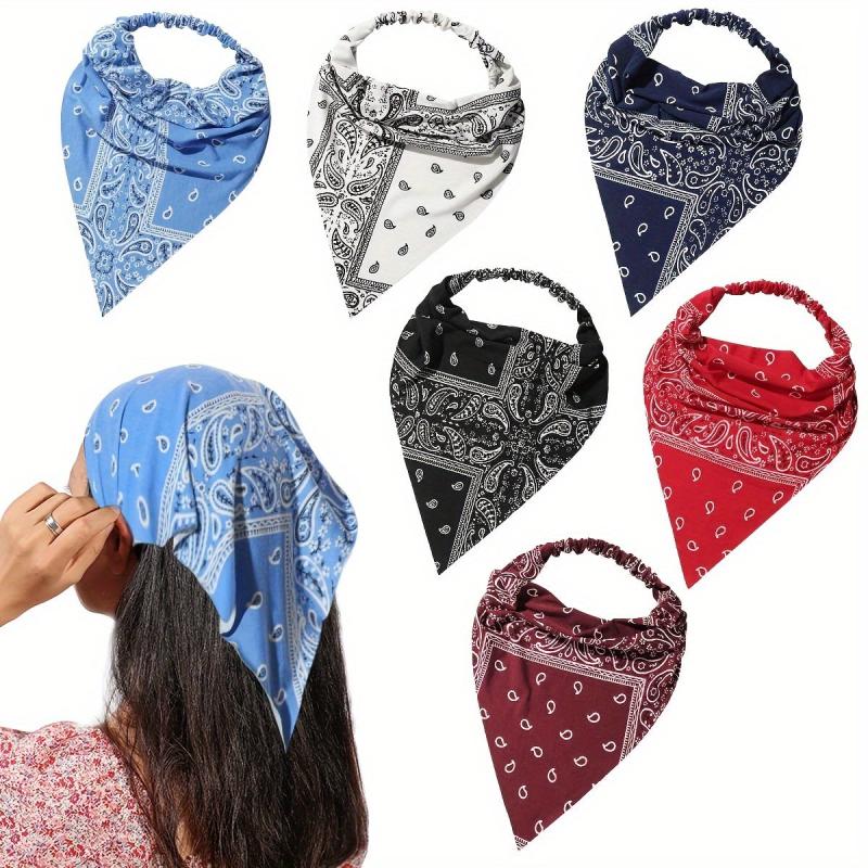 6pcs Paisley Print Series Triangle Scarf Headband Elastic Turban Bandana