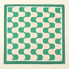 Green Block Bandana Square Scarf Satin Neckerchief Women Head Wrap
