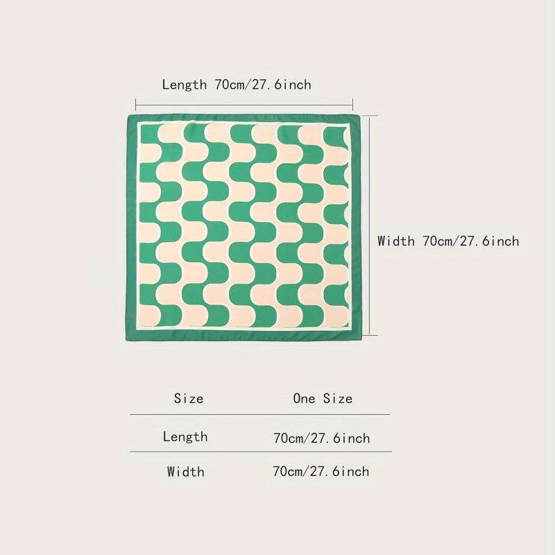 Green Block Bandana Square Scarf Satin Neckerchief Women Head Wrap
