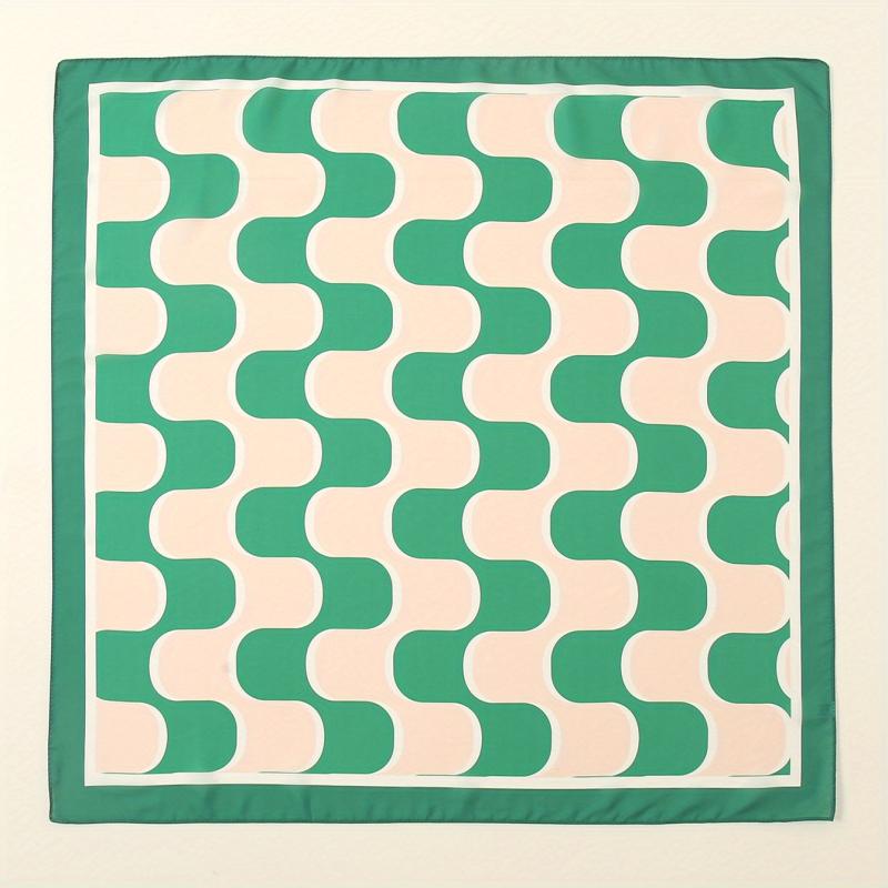 Green Block Bandana Square Scarf Satin Neckerchief Women Head Wrap