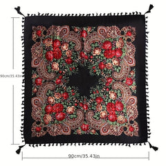 Boho Square Scarf Vintage Flower Print Cape Women's Wrap Scarves