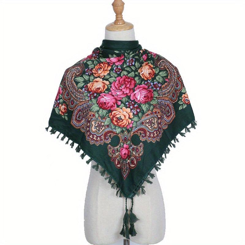 Boho Square Scarf Vintage Flower Print Cape Women's Wrap Scarves