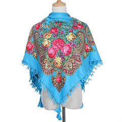 Boho Square Scarf Vintage Flower Print Cape Women's Wrap Scarves