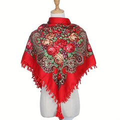 Boho Square Scarf Vintage Flower Print Cape Women's Wrap Scarves