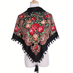 Boho Square Scarf Vintage Flower Print Cape Women's Wrap Scarves