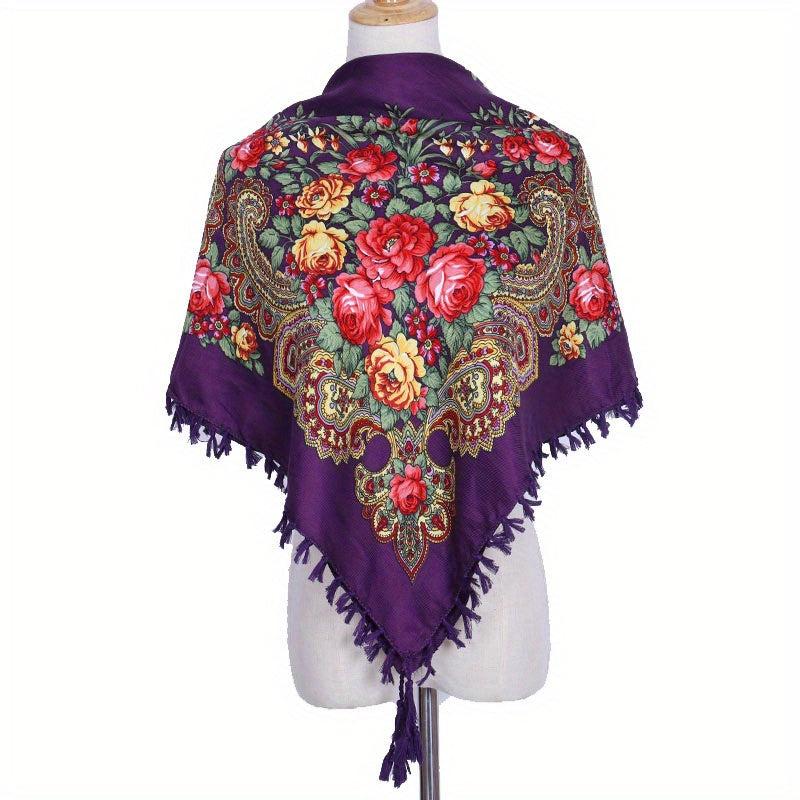 Boho Square Scarf Vintage Flower Print Cape Women's Wrap Scarves