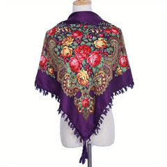 Boho Square Scarf Vintage Flower Print Cape Women's Wrap Scarves