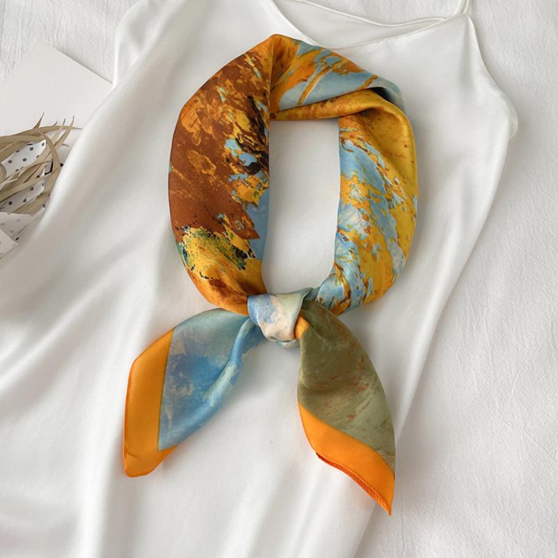 Tree Oil Painting Print Neckerchief Classic Silk Square Scarf Bandana