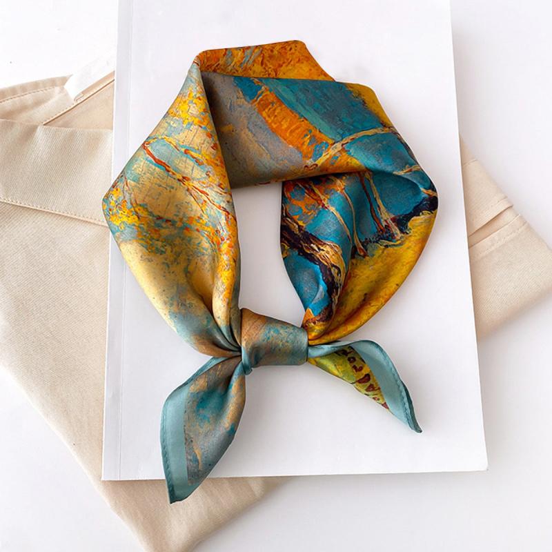 Tree Oil Painting Print Neckerchief Classic Silk Square Scarf Bandana