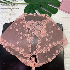 Triangle Mantilla Head Covering Lace Floral Neck Scarf Church Head Veil