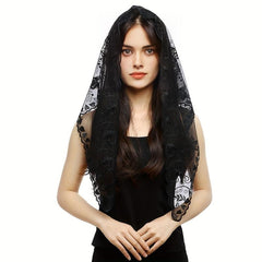 Triangle Mantilla Head Covering Lace Floral Neck Scarf Church Head Veil