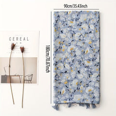 Beige Flower Print Scarf Tassel Shawl for Women