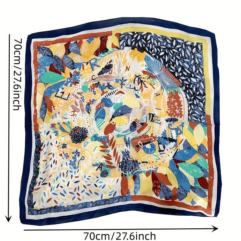 French Style Vintage Square Silk Scarf Bandana Boho Satin Shawl