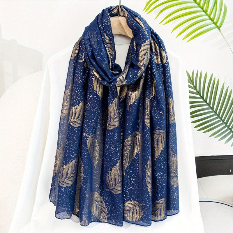 Dotted Leaf Hot Stamping Scarf Vintage Thin Breathable Shawl