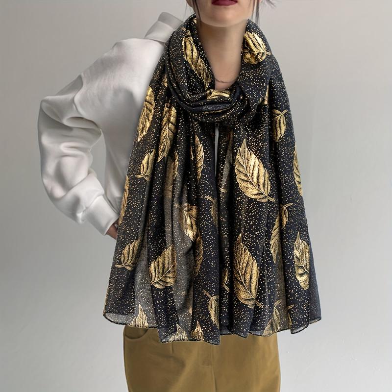 Dotted Leaf Hot Stamping Scarf Vintage Thin Breathable Shawl