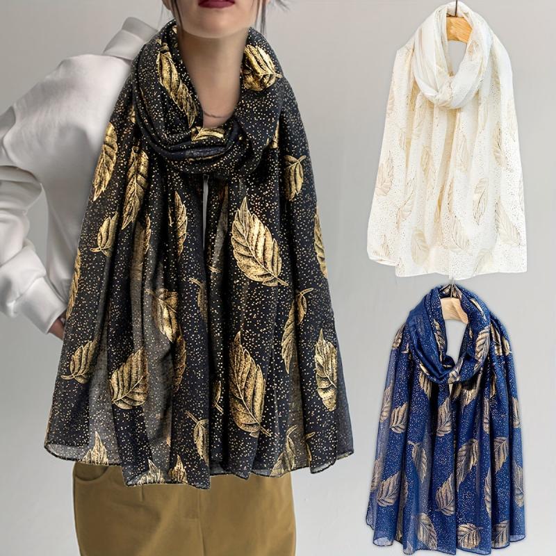 Dotted Leaf Hot Stamping Scarf Vintage Thin Breathable Shawl