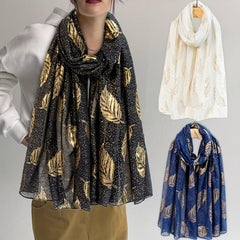 Dotted Leaf Hot Stamping Scarf Vintage Thin Breathable Shawl