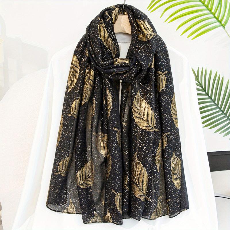 Dotted Leaf Hot Stamping Scarf Vintage Thin Breathable Shawl