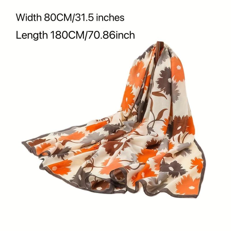 Boho Flower Print Scarf Classic Block Shawl Casual Headwraps