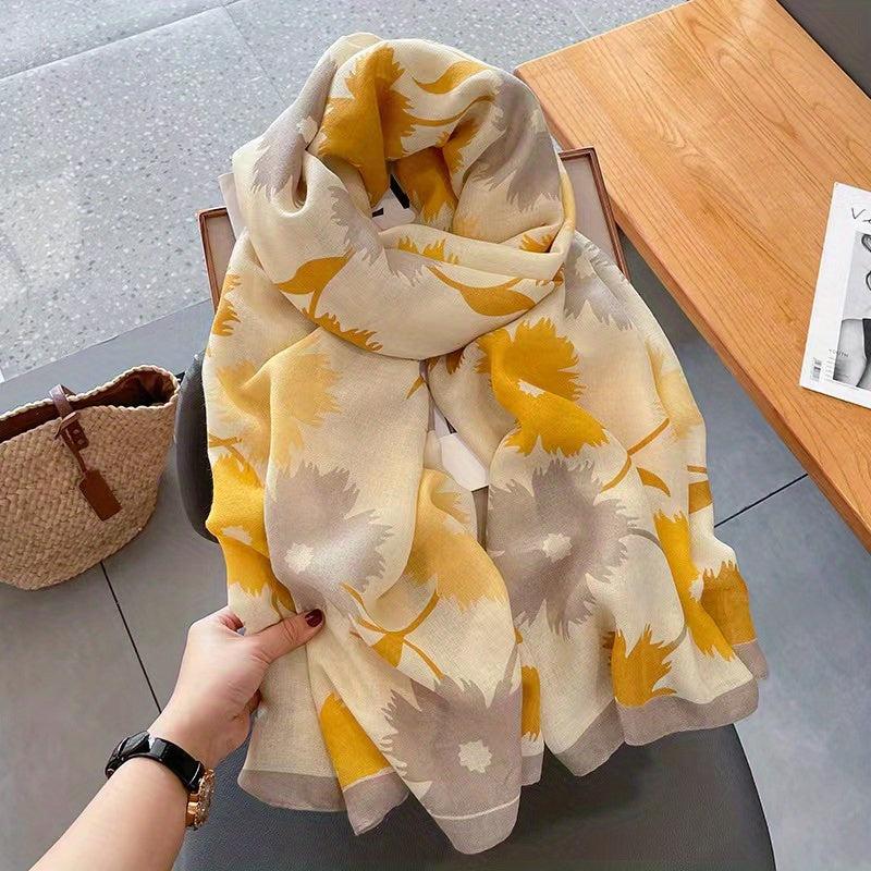 Boho Flower Print Scarf Classic Block Shawl Casual Headwraps