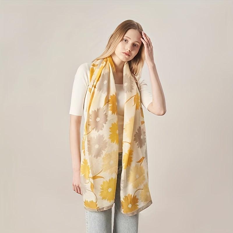 Boho Flower Print Scarf Classic Block Shawl Casual Headwraps