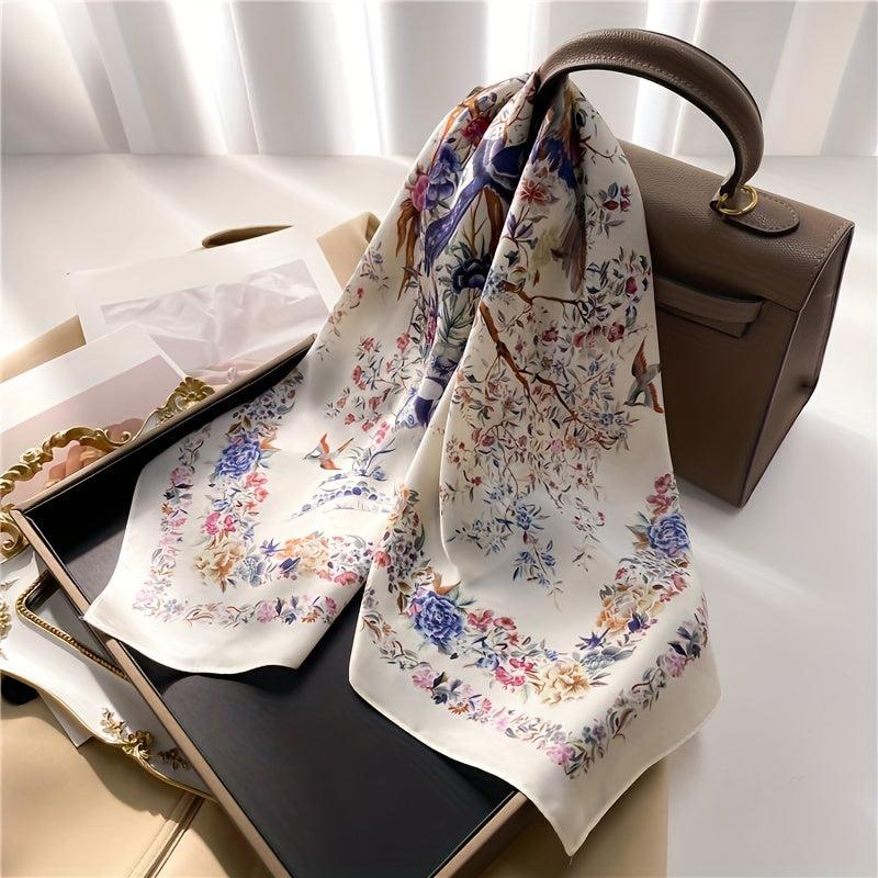 Vintage Flower Print Bandana Silk Scarf Neckerchief Hair Accessory
