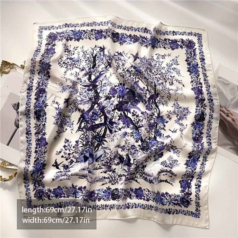 Vintage Flower Print Bandana Silk Scarf Neckerchief Hair Accessory
