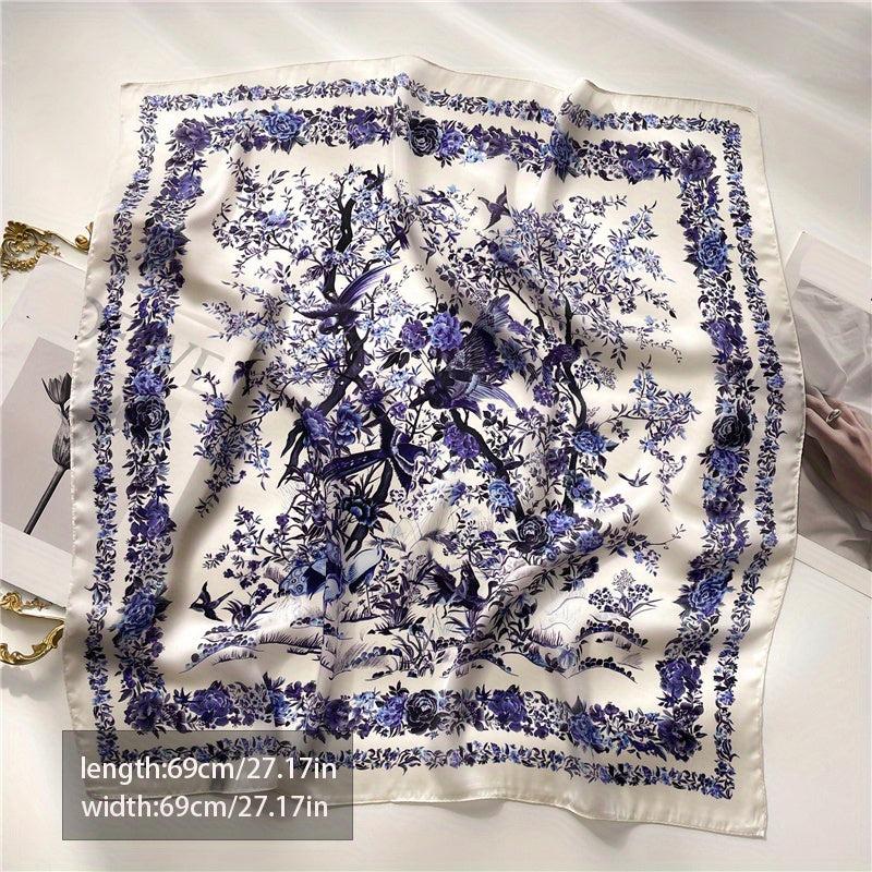 Vintage Flower Print Bandana Silk Scarf Neckerchief Hair Accessory