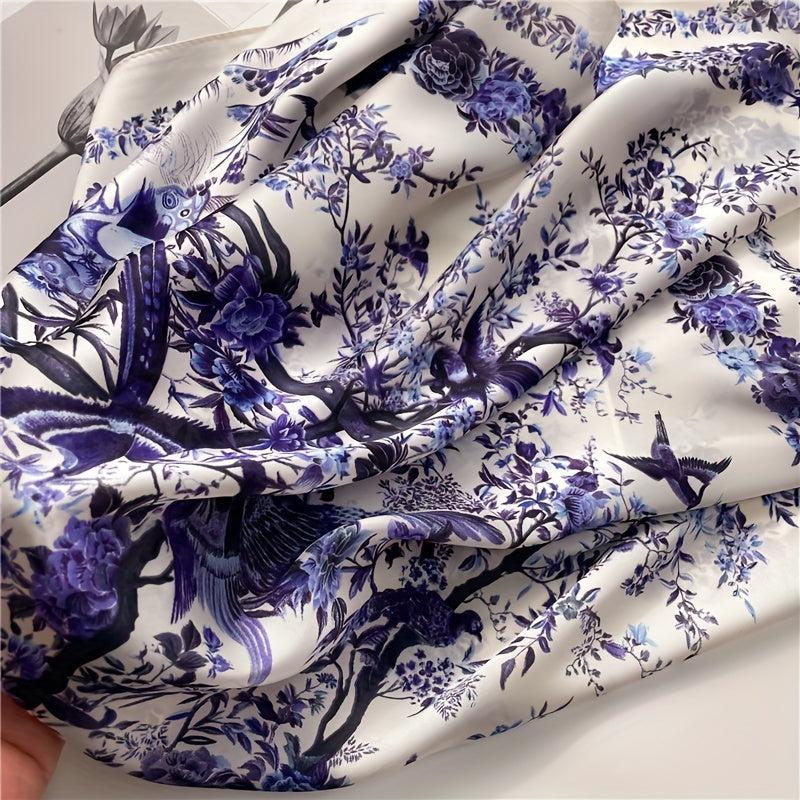 Vintage Flower Print Bandana Silk Scarf Neckerchief Hair Accessory