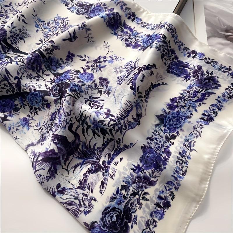 Vintage Flower Print Bandana Silk Scarf Neckerchief Hair Accessory