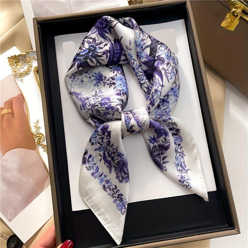 Vintage Flower Print Bandana Silk Scarf Neckerchief Hair Accessory