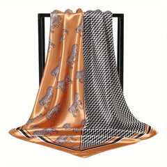 Geometric Print Large Satin Square Scarf Horse Shawl