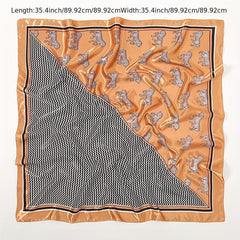 Geometric Print Large Satin Square Scarf Horse Shawl
