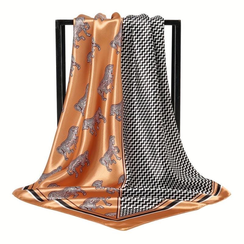 Geometric Print Large Satin Square Scarf Horse Shawl