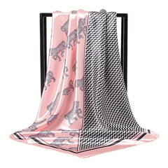 Geometric Print Large Satin Square Scarf Horse Shawl