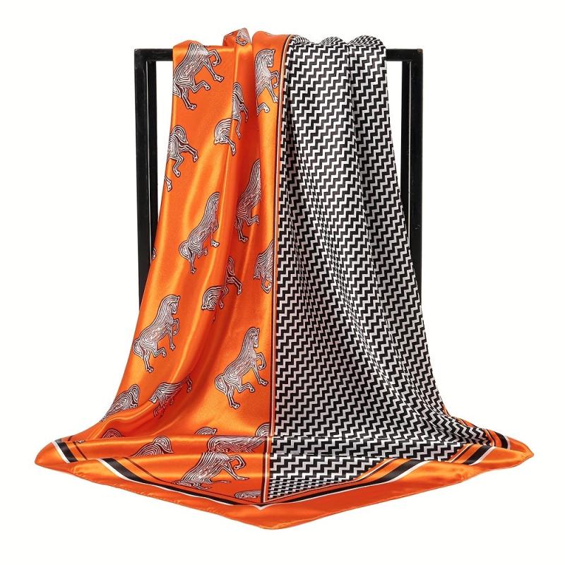 Geometric Print Large Satin Square Scarf Horse Shawl
