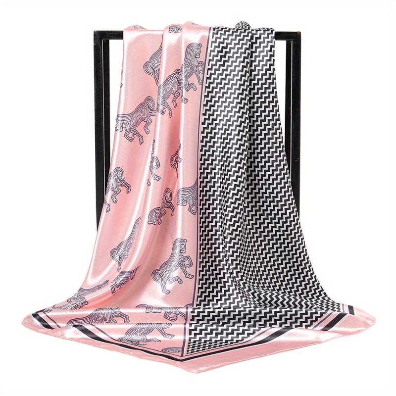 Geometric Print Large Satin Square Scarf Horse Shawl