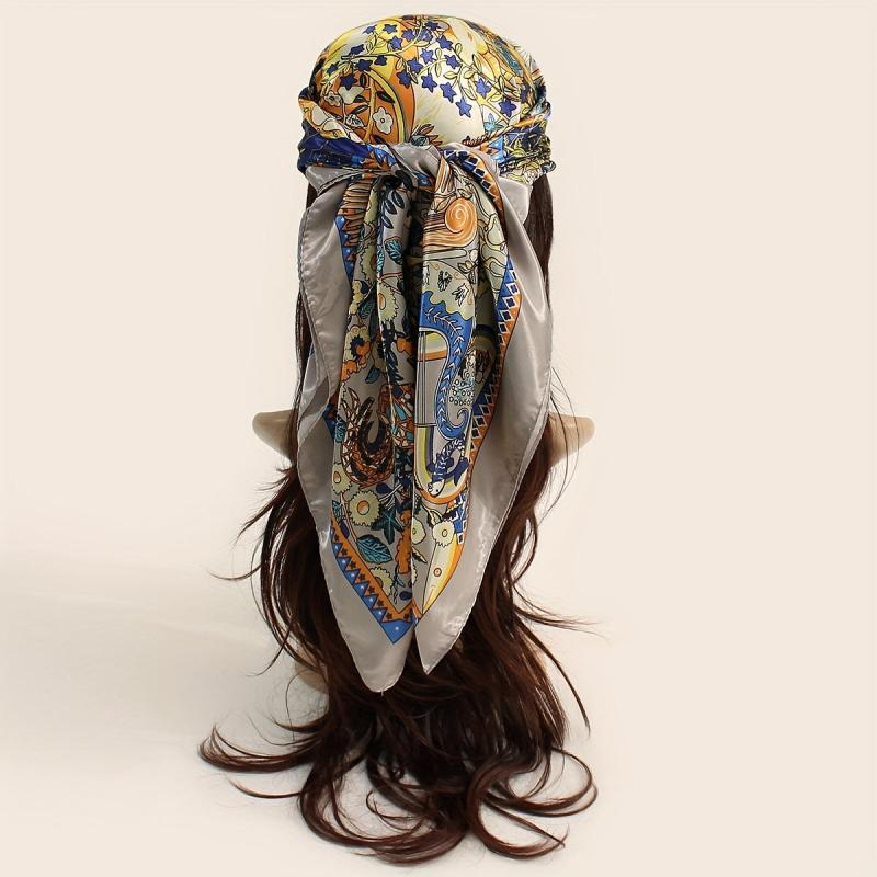 Lucky Tree Print Bandana Vintage Satin Shawl Silk Scarf For Women