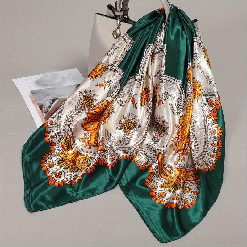 Vintage Floral Lotus Print Square Scarf Windproof Shawl