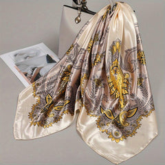 Vintage Floral Lotus Print Square Scarf Windproof Shawl