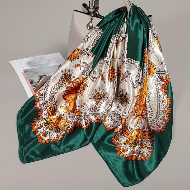Vintage Floral Lotus Print Square Scarf Windproof Shawl
