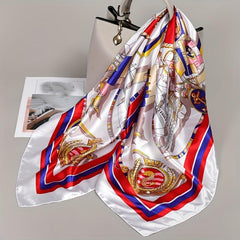 Vintage Floral Lotus Print Square Scarf Windproof Shawl