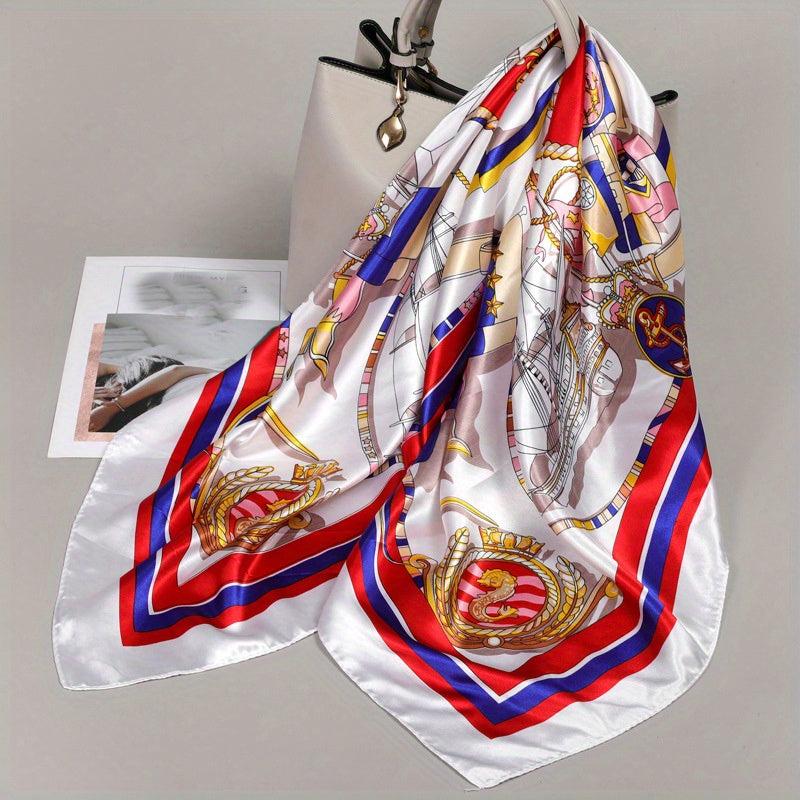 Vintage Floral Lotus Print Square Scarf Windproof Shawl