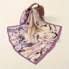 Tie Dye Plum Print Square Scarf Satin Ink Flower Neckerchief